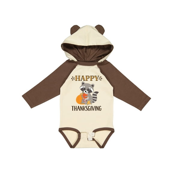 Inktastic Happy Thanksgiving Holiday Raccoon Boys or Girls Long Sleeve Baby Bodysuit