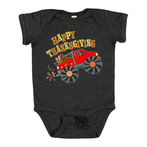 Inktastic Happy Thanksgiving Monster Truck with Turkey and Food Boys or Girls Baby Bodysuit