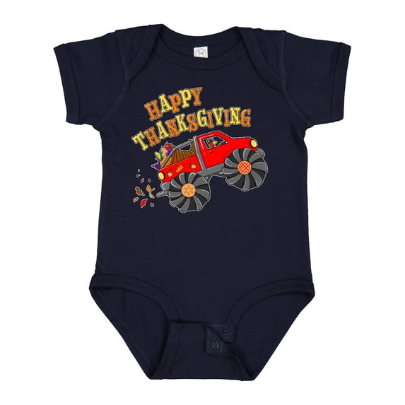 Inktastic Happy Thanksgiving Monster Truck with Turkey and Food Boys or Girls Baby Bodysuit