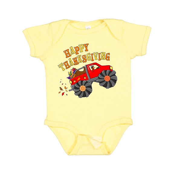 Inktastic Happy Thanksgiving Monster Truck with Turkey and Food Boys or Girls Baby Bodysuit