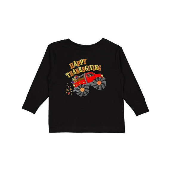 Inktastic Happy Thanksgiving Monster Truck with Turkey and Food Boys or Girls Long Sleeve Toddler T-Shirt