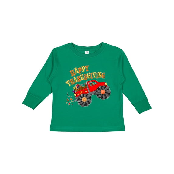 Inktastic Happy Thanksgiving Monster Truck with Turkey and Food Boys or Girls Long Sleeve Toddler T-Shirt