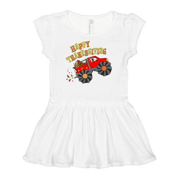 Inktastic Happy Thanksgiving Monster Truck with Turkey and Food Girls Baby Dress