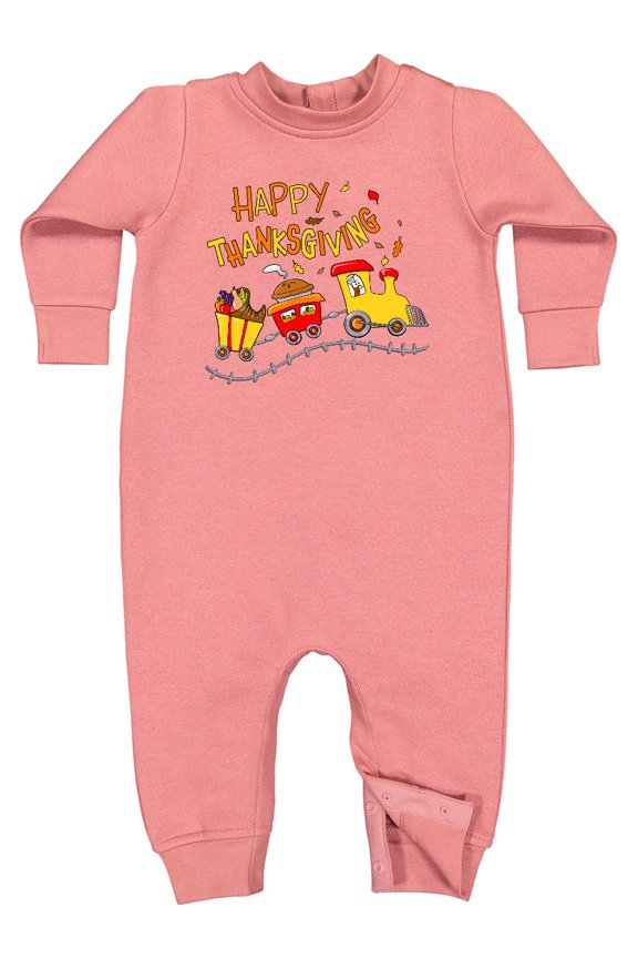 Happy Thanksgiving Turkey Train with Food Baby Fleece Romper