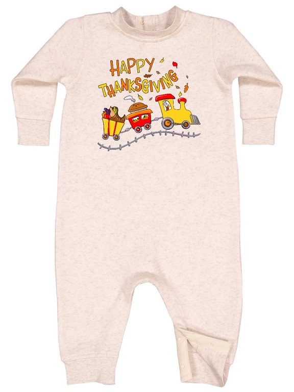 Happy Thanksgiving Turkey Train with Food Baby Fleece Romper