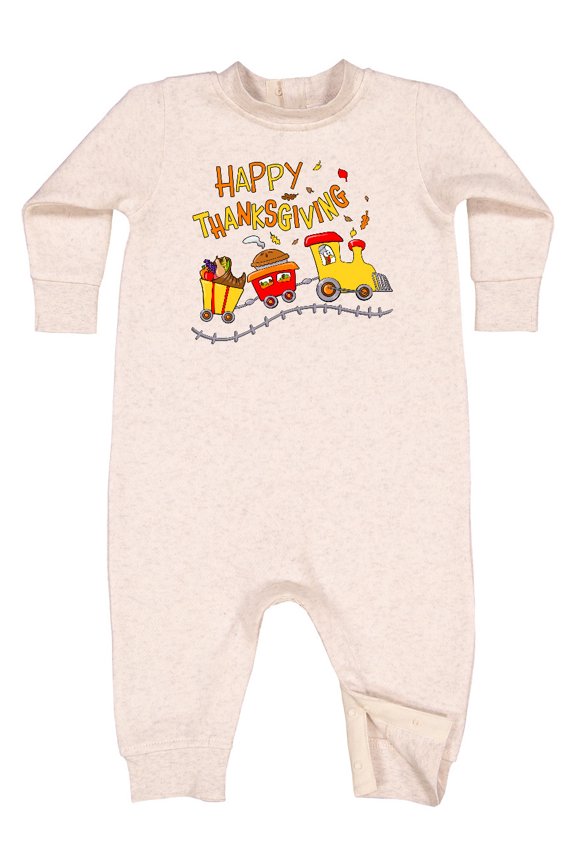 Happy Thanksgiving Turkey Train with Food Baby Fleece Romper