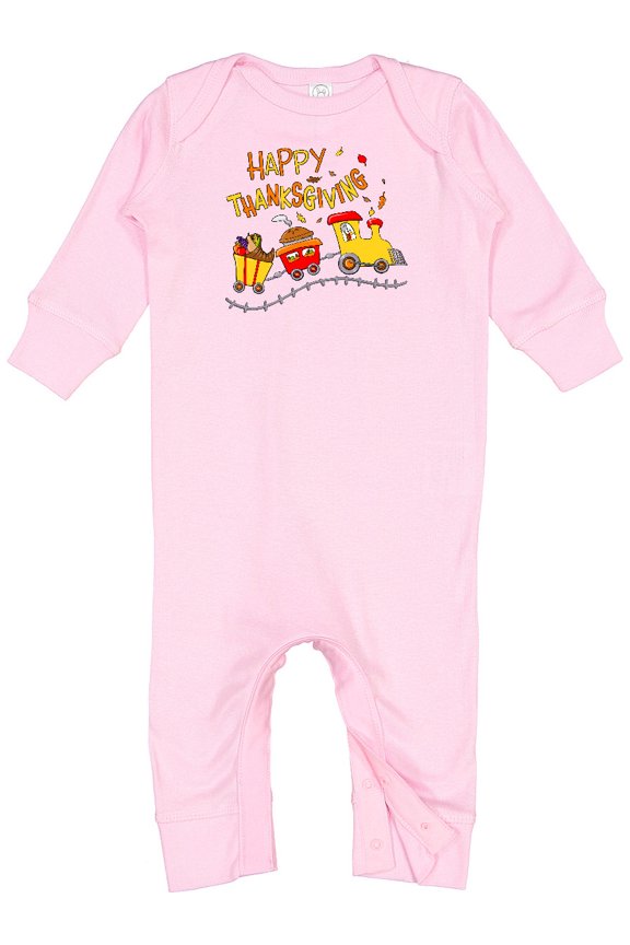 Happy Thanksgiving Turkey Train with Food Baby Romper Coveralls