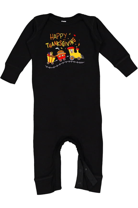 Happy Thanksgiving Turkey Train with Food Baby Romper Coveralls