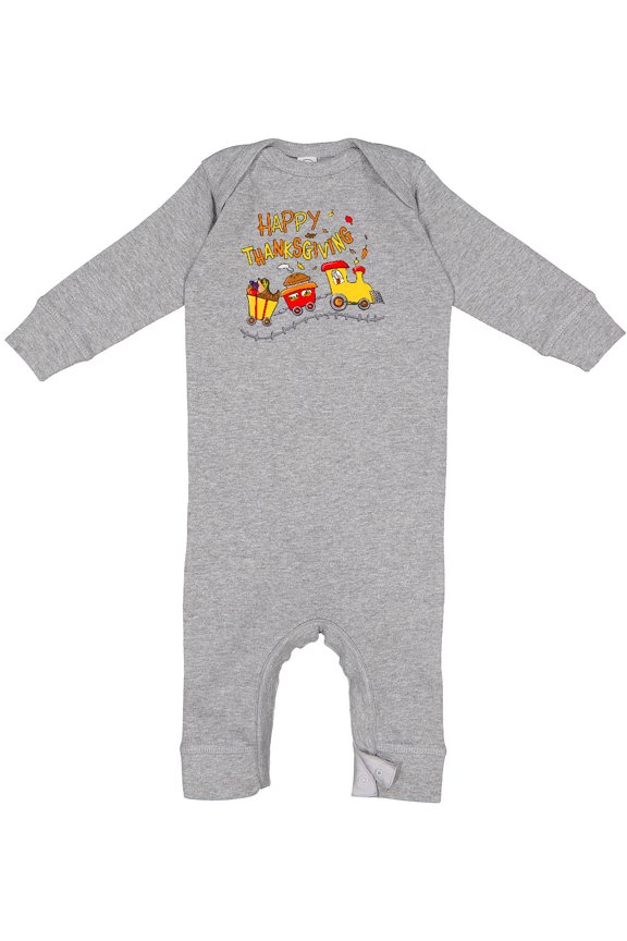Happy Thanksgiving Turkey Train with Food Baby Romper Coveralls