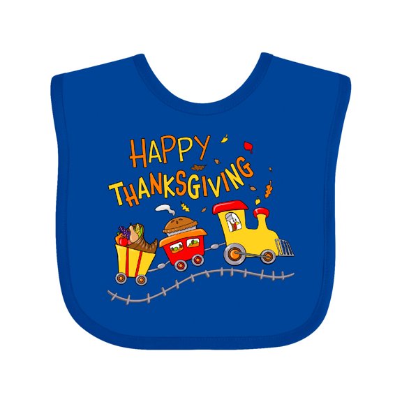 Inktastic Happy Thanksgiving Turkey Train with Food Boys or Girls Baby Bib