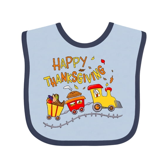 Inktastic Happy Thanksgiving Turkey Train with Food Boys or Girls Baby Bib