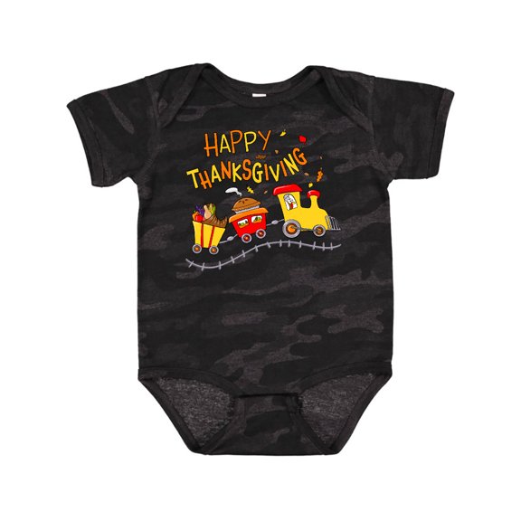 Inktastic Happy Thanksgiving Turkey Train with Food Boys or Girls Baby Bodysuit