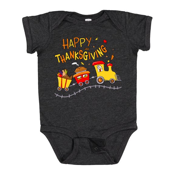 Inktastic Happy Thanksgiving Turkey Train with Food Boys or Girls Baby Bodysuit
