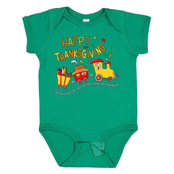 Inktastic Happy Thanksgiving Turkey Train with Food Boys or Girls Baby Bodysuit