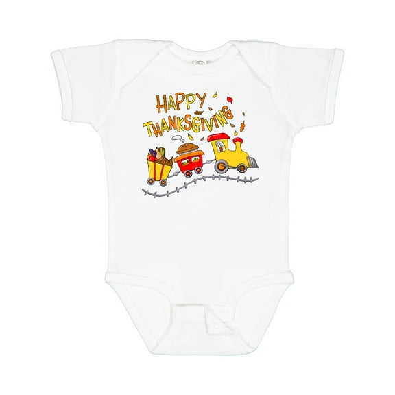 Inktastic Happy Thanksgiving Turkey Train with Food Boys or Girls Baby Bodysuit