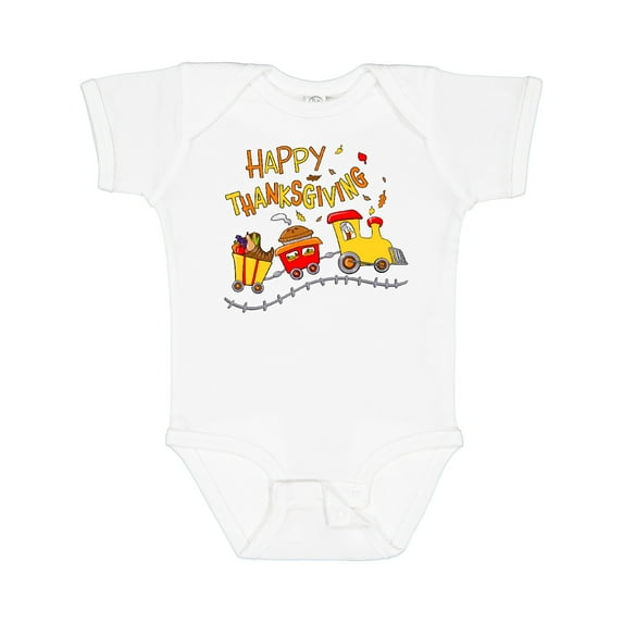 Inktastic Happy Thanksgiving Turkey Train with Food Boys or Girls Baby Bodysuit