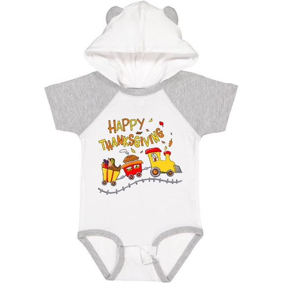 Inktastic Happy Thanksgiving Turkey Train with Food Boys or Girls Baby Bodysuit