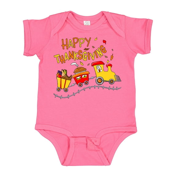 Inktastic Happy Thanksgiving Turkey Train with Food Boys or Girls Baby Bodysuit