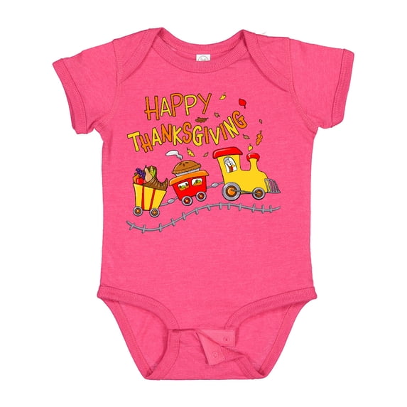 Inktastic Happy Thanksgiving Turkey Train with Food Boys or Girls Baby Bodysuit