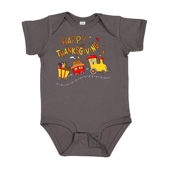 Inktastic Happy Thanksgiving Turkey Train with Food Boys or Girls Baby Bodysuit