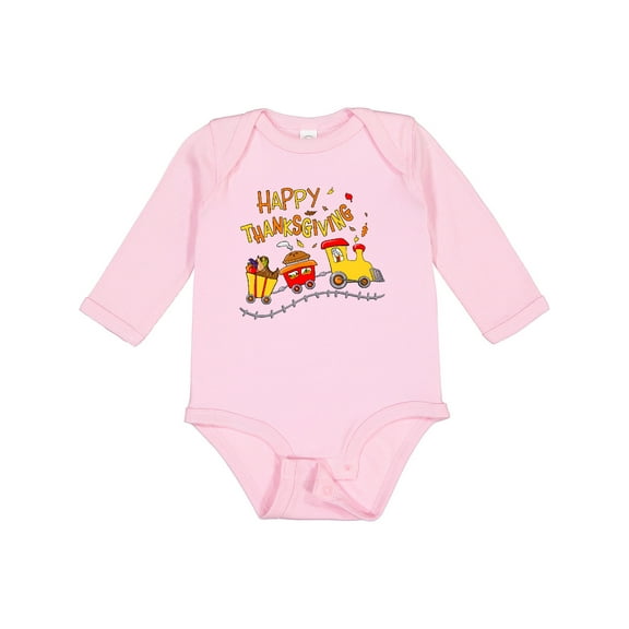 Inktastic Happy Thanksgiving Turkey Train with Food Boys or Girls Long Sleeve Baby Bodysuit