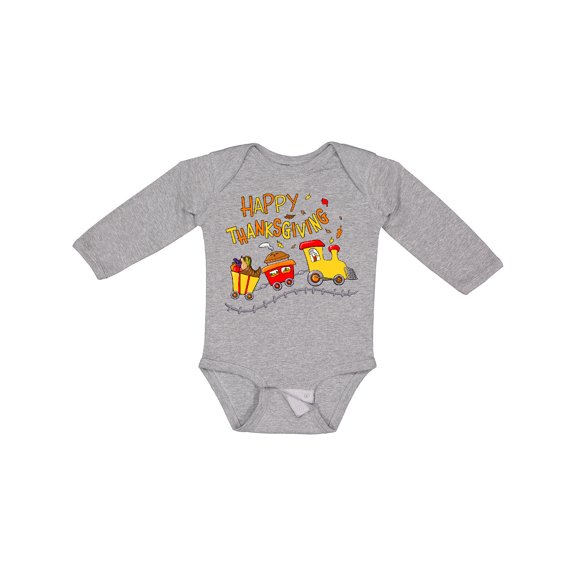 Inktastic Happy Thanksgiving Turkey Train with Food Boys or Girls Long Sleeve Baby Bodysuit