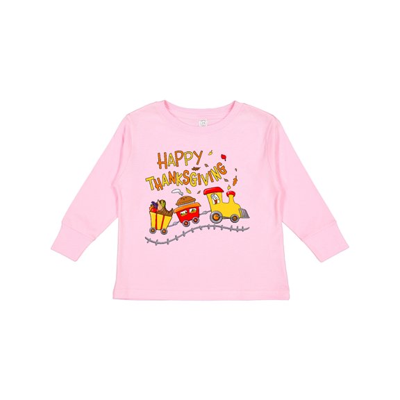 Inktastic Happy Thanksgiving Turkey Train with Food Boys or Girls Long Sleeve Toddler T-Shirt