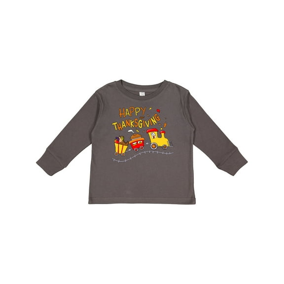 Inktastic Happy Thanksgiving Turkey Train with Food Boys or Girls Long Sleeve Toddler T-Shirt