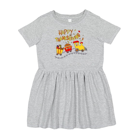 Inktastic Happy Thanksgiving Turkey Train with Food Girls Toddler Dress
