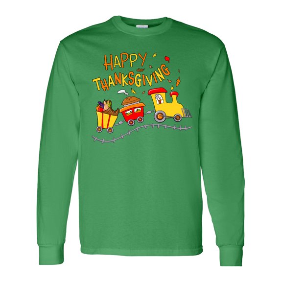 Inktastic Happy Thanksgiving Turkey Train with Food Long Sleeve T-Shirt