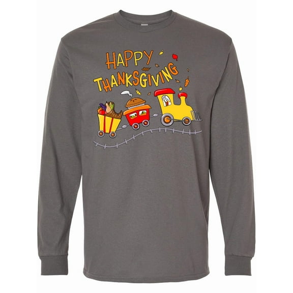 Inktastic Happy Thanksgiving Turkey Train with Food Long Sleeve T-Shirt