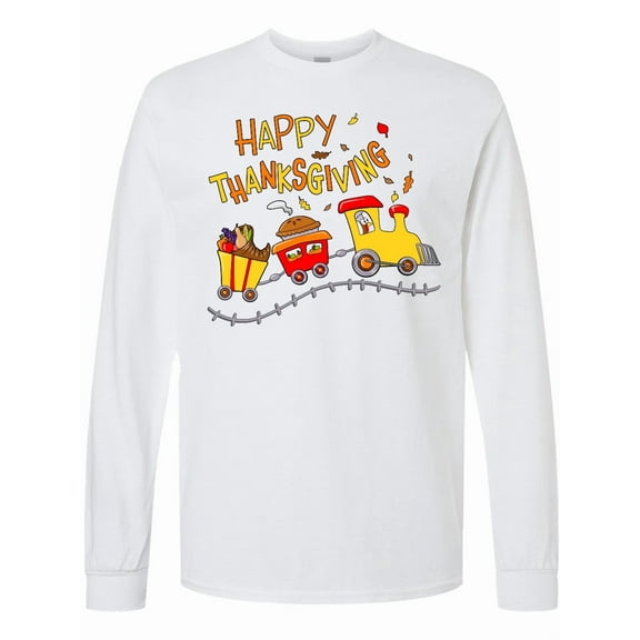 Inktastic Happy Thanksgiving Turkey Train with Food Long Sleeve T-Shirt