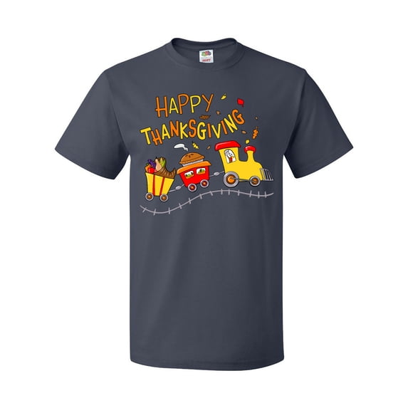 Inktastic Happy Thanksgiving Turkey Train with Food T-Shirt