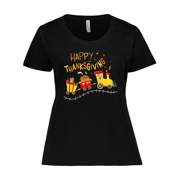 Inktastic Happy Thanksgiving Turkey Train with Food Women's Plus Size T-Shirt