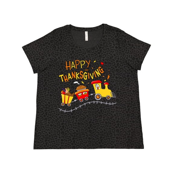 Inktastic Happy Thanksgiving Turkey Train with Food Women's Plus Size T-Shirt