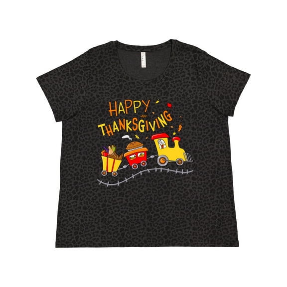 Inktastic Happy Thanksgiving Turkey Train with Food Women's Plus Size T-Shirt