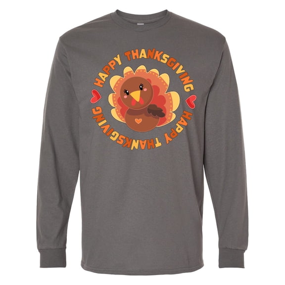 Inktastic Happy Thanksgiving with Cute Turkey Long Sleeve T-Shirt