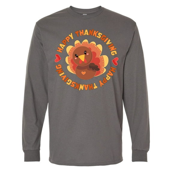 Inktastic Happy Thanksgiving with Cute Turkey Long Sleeve T-Shirt