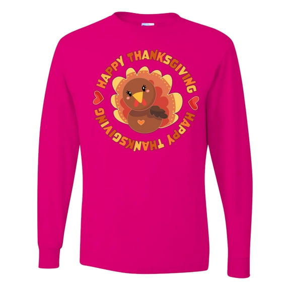 Inktastic Happy Thanksgiving with Cute Turkey Long Sleeve T-Shirt