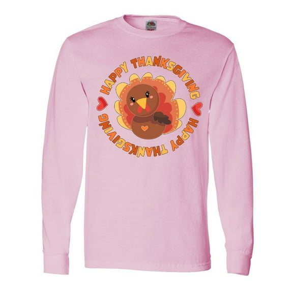 Inktastic Happy Thanksgiving with Cute Turkey Long Sleeve T-Shirt