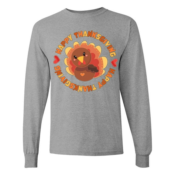 Inktastic Happy Thanksgiving with Cute Turkey Long Sleeve T-Shirt
