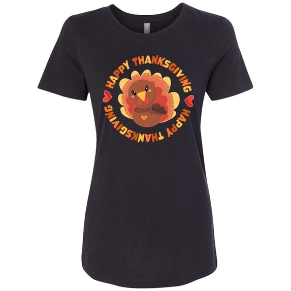Inktastic Happy Thanksgiving with Cute Turkey Women's T-Shirt