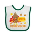 thumbnail image 1 of Inktastic Happy Thanksgiving with Cute Turkey and Leaves Boys or Girls Baby Bib, 1 of 4