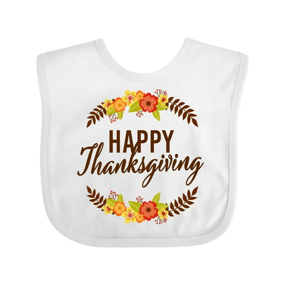 Inktastic Happy Thanksgiving with Fall Floral Boys or Girls Baby Bib