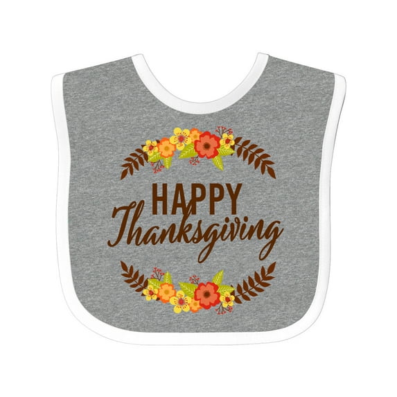 Inktastic Happy Thanksgiving with Fall Floral Boys or Girls Baby Bib