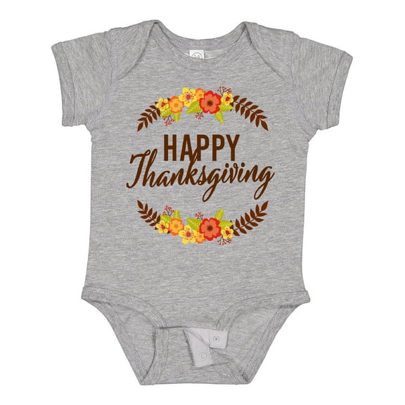 Inktastic Happy Thanksgiving with Fall Floral Boys or Girls Baby Bodysuit
