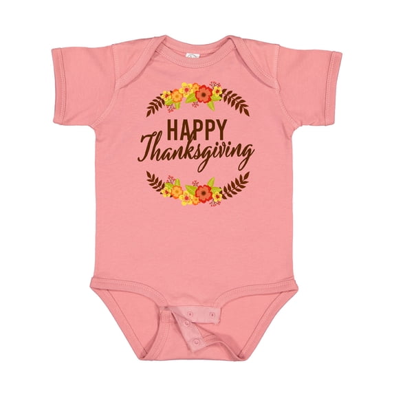 Inktastic Happy Thanksgiving with Fall Floral Boys or Girls Baby Bodysuit