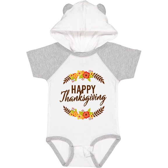 Inktastic Happy Thanksgiving with Fall Floral Boys or Girls Baby Bodysuit