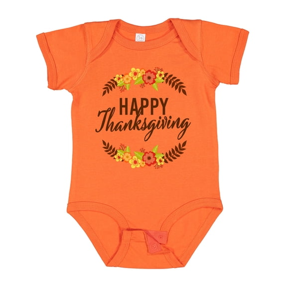 Inktastic Happy Thanksgiving with Fall Floral Boys or Girls Baby Bodysuit
