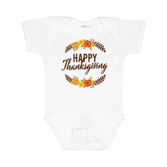 Inktastic Happy Thanksgiving with Fall Floral Boys or Girls Baby Bodysuit